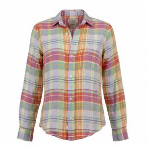 Frank & Eileen Barry Linen Plaid Shirt | Multicolor Rainbow | Size Small